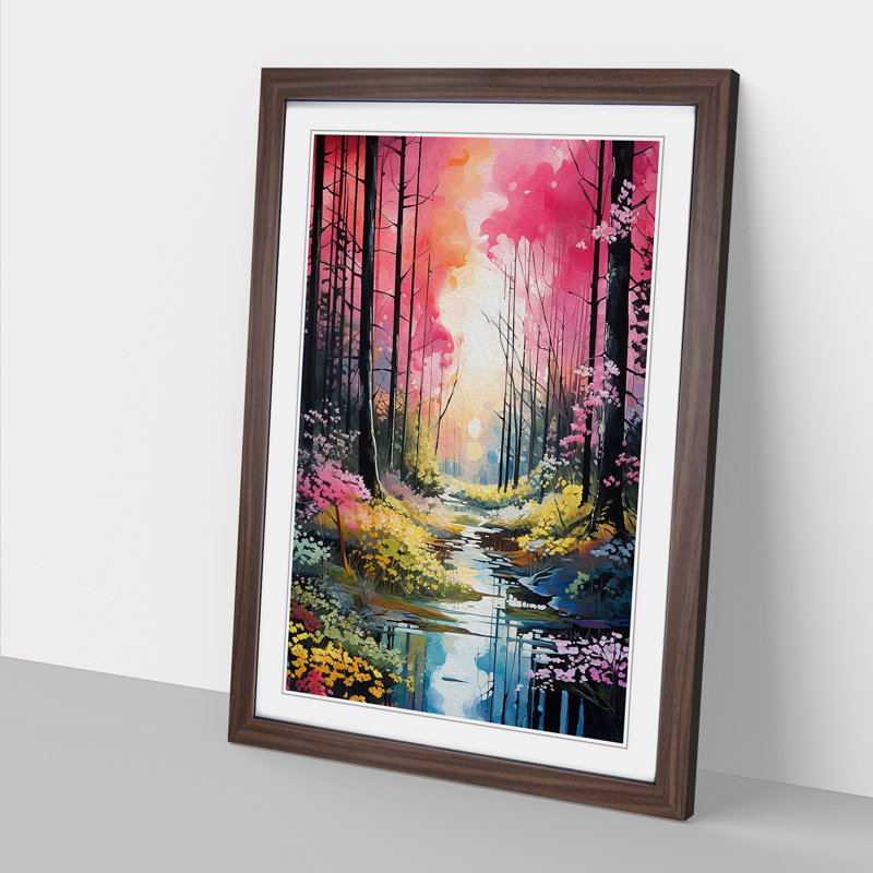 Spring Forest Neo-Plasticism - Single Picture Frame Print on Wood, Walnut Framed, 46cm H x 34cm W x 2cm D