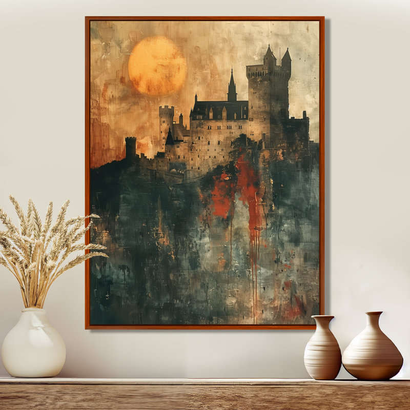 «Vampire Fortress Castle II» - impression d'art mural rétro, Toile avec cadre flottant brun, H 32 po x l 24 po x P 1 po