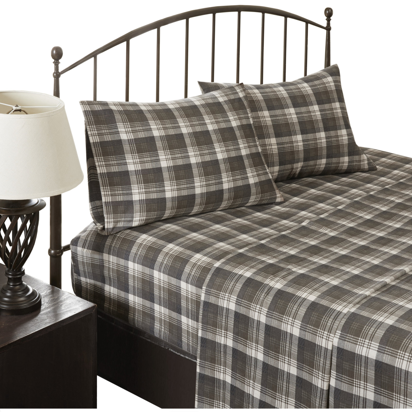 Woolrich 100% Cotton Flannel Sheet Set, California King Sheet Set with 2 Pillowcases, Brown Plaid