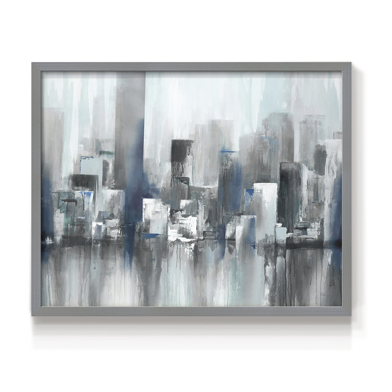 Cityscape in Blues -Framed Print - Restickable