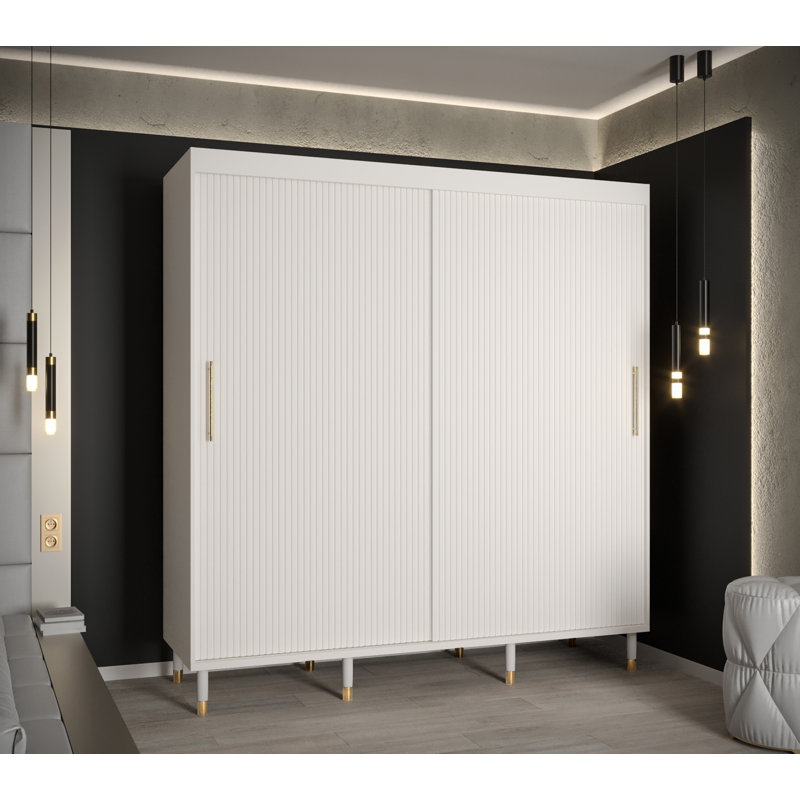 Altaf 2 Door Manufactured Wood Wardrobe, White Matt, 208cm H x 200cm W x 62cm D