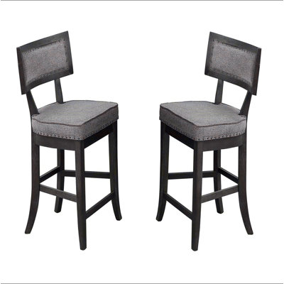 Kitchen Dining Room Chairs Solid wood & Veneer 2pcs High Chair Set Cushion Curved Seat back Rustic Espresso Counter Height Chairs