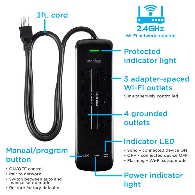 Enbrighten 1-Outlet Wi-Fi Smart Plug, White