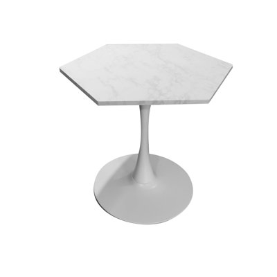 31.09" Hexagonal Coffee Table With White Marble Texture Surface And Metal Legs - , For Use Modern Desk Marble-like Frame Practical