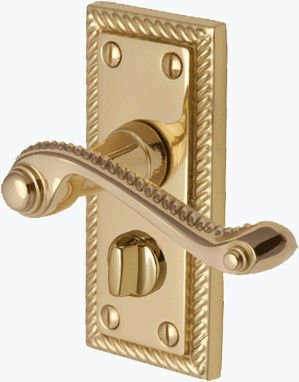  Georgian Design Traditional Privacy WC Latch Door Handle in Premium Polished Brass Finish - 105 x 48mm Backplate