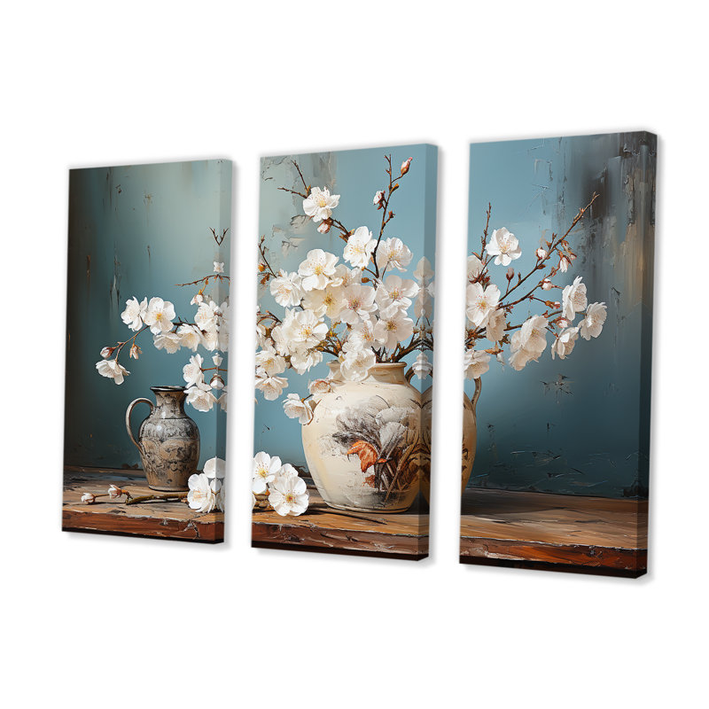 «Cherry Blossom Bouquet Still Life», ensemble d'art mural cerisier en fleurs, H 40 po x l 60 po x P 1 po