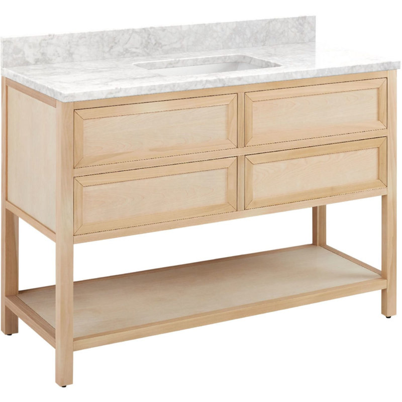 48" Robertson Single Bathroom Vanity Set with Rectangular Undermount Sink, Midnight Navy Blue, Carrara Marble, No Faucet Hole