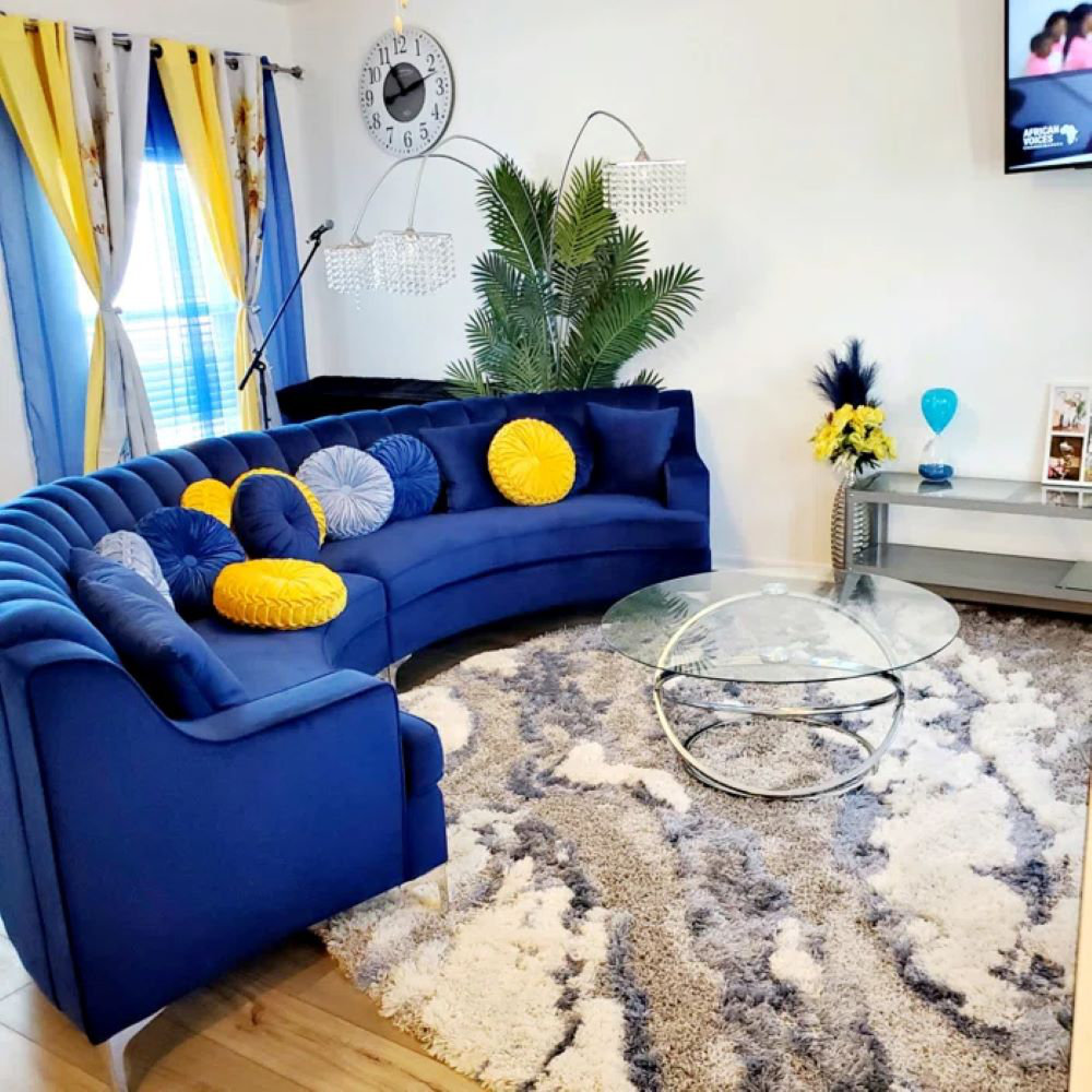 141" Velvet Upholstery Square Arm Oversized Curved Sofa Legend Furniture 