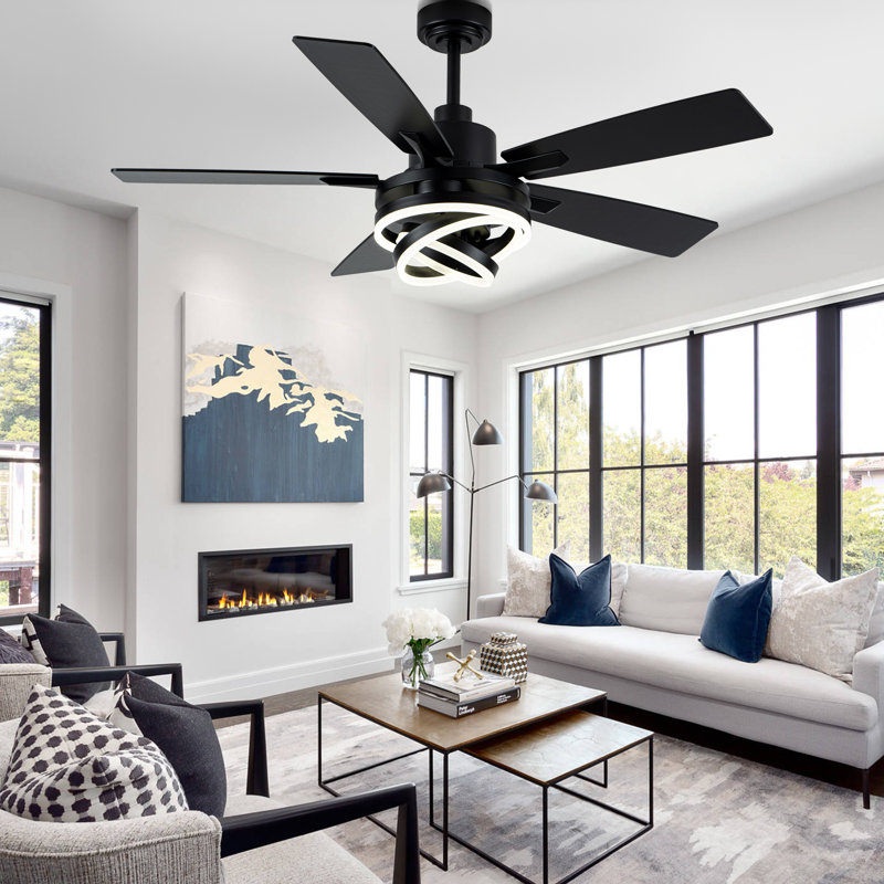 Ventilateur de plafond noir moderne 52 po avec lumières et télécommande et ventilateur à DEL à intensité variable Eustolio
