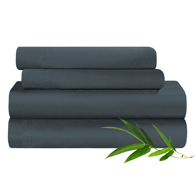 Blue Nile Mills 300 Thread Count Rayon From Bamboo Deep Pocket Bed Sheet Set, Queen Sheet Set with 2 Pillowcases, Charcoal