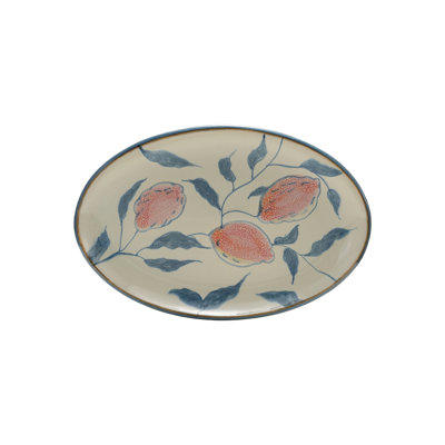 Hand-Painted Stoneware Platter with Flowers