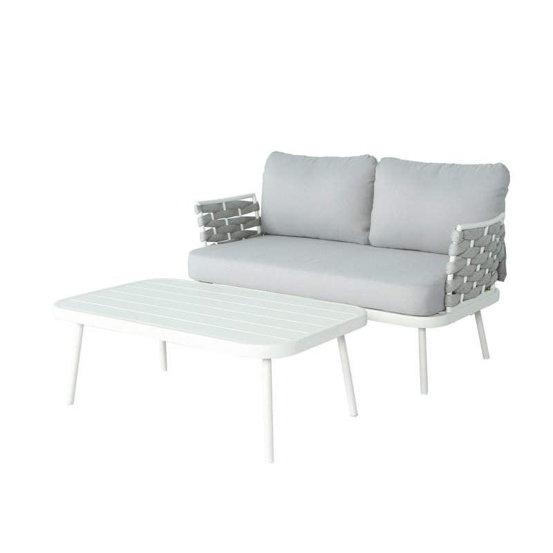 Mariano Steel Loveseat And Table, Off White+Grey, Gray, Off White