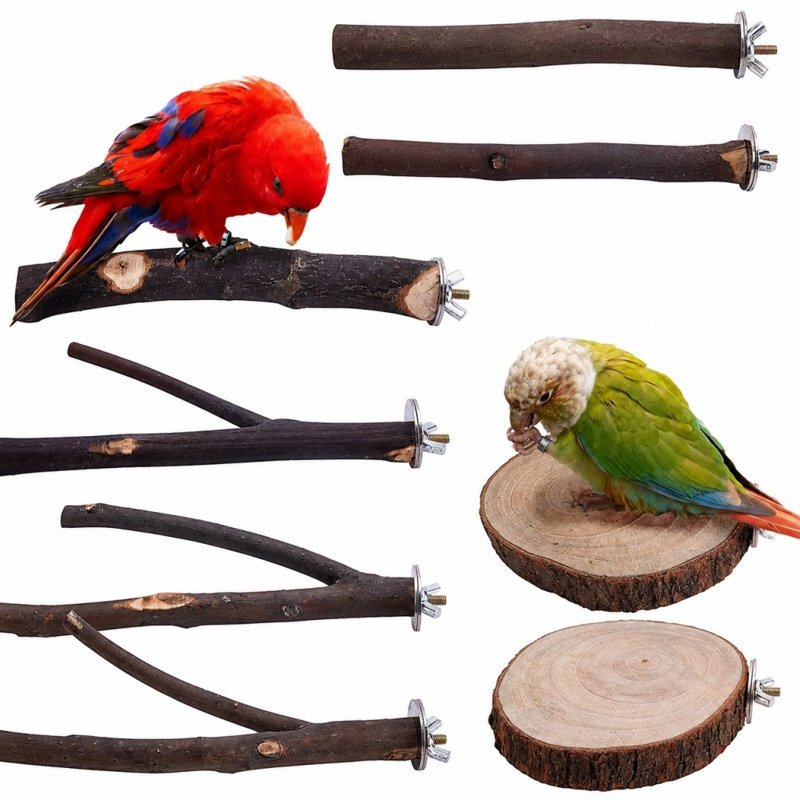 Ensemble de perchoir à oiseaux en bois naturel, perchoir à perroquet à branches brutes, plateforme de perchoir à meuler les griffes, jouet pour perchoirs, cockatiels, conures et tourtereaux