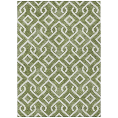 Tapis extérieur lavable géométrique vert olive et ivoire 5 pi x 8 pi
