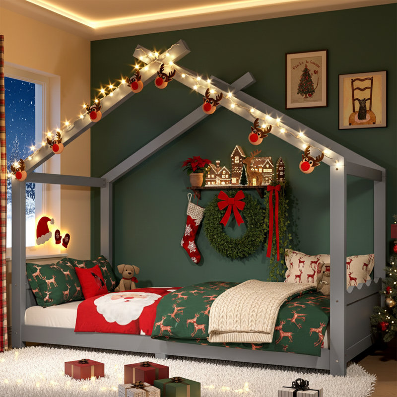 Lit simple sur pied l 78 po avec lattes de soutien, structure en bois massif Montessori pour enfants, blanc, gris