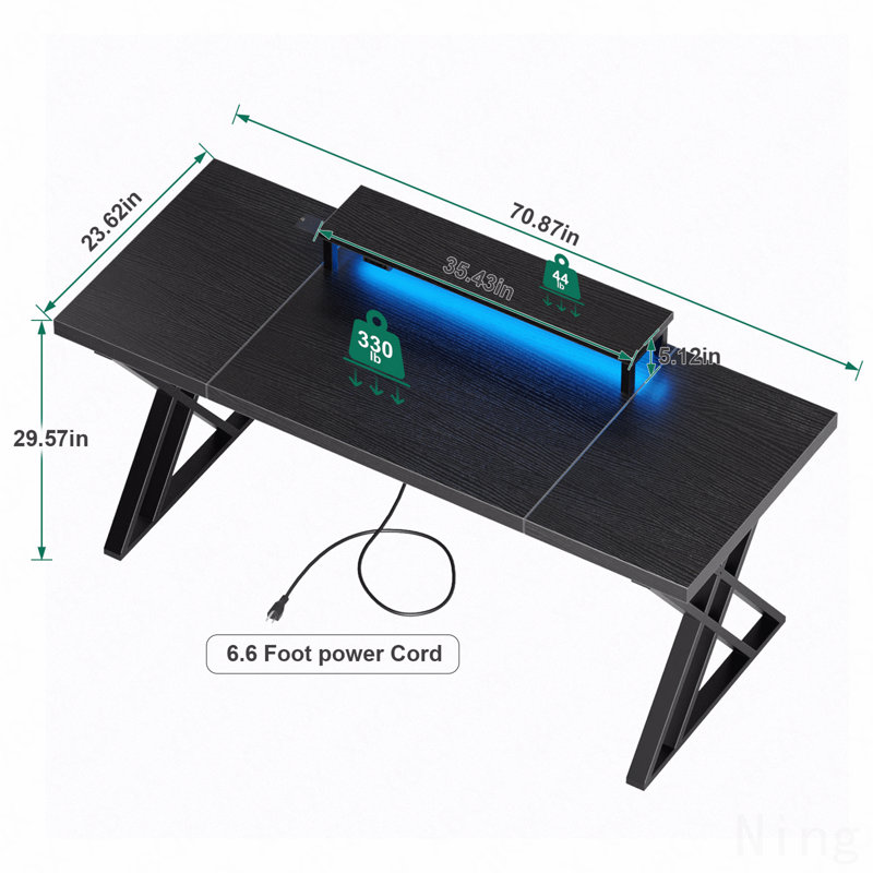 Thick Desktop Board Computer Desk -180, Noir