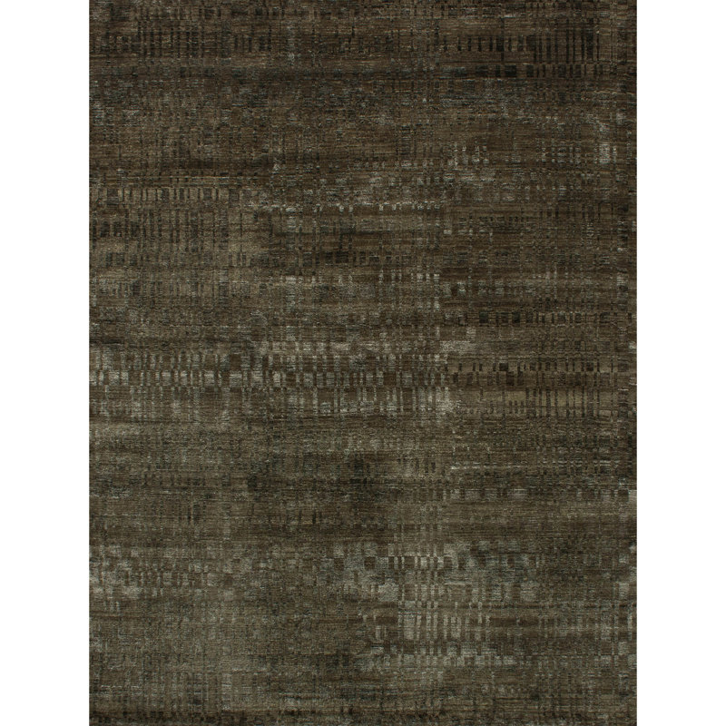 Hand Knotted Striped Area Rug in Brown, Rectangle 9' x 12'