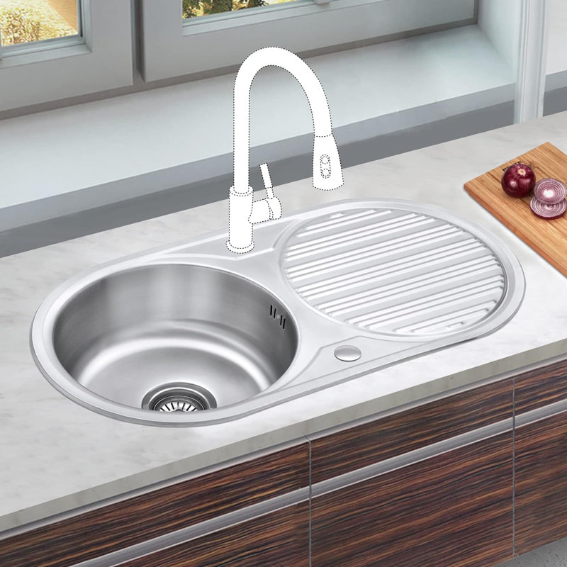 Belfry Kitchen Georgia 440mm W Single Bowl Stainless Steel Kitchen Sink with 2 Faucet Holes