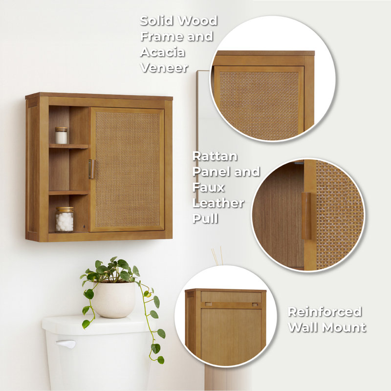 Ameer Wall Cabinet with Open & Closed Storage and Sturdy Shelves, Natural