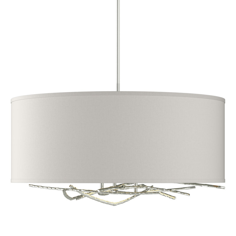 Brindille 3 - Light Drum Chandelier, Flax, Sterling, 21.4" - 66.4"