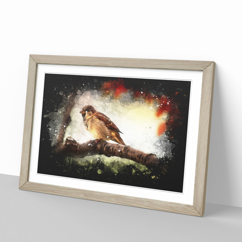 Sparrow Bird Vol.1 - Single Picture Frame Print on Wood, Oak Framed, 27cm H x 36cm W x 2cm D