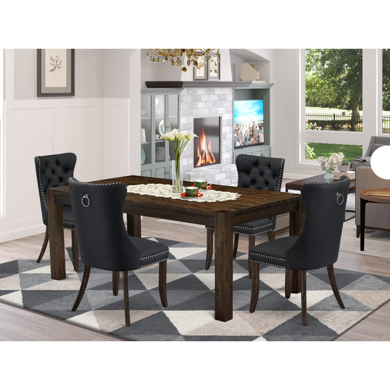 Ensemble de salle à manger 5 pièces comprenant une table de cuisine rectangulaire en bois rustique et 4 chaises, Jacobean patiné