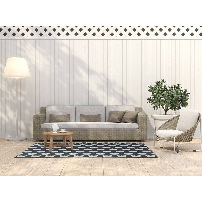 Tapis floral en chenille tissé à la machine Altom en noir / gris clair, Rectangle 3 pi x 5 pi