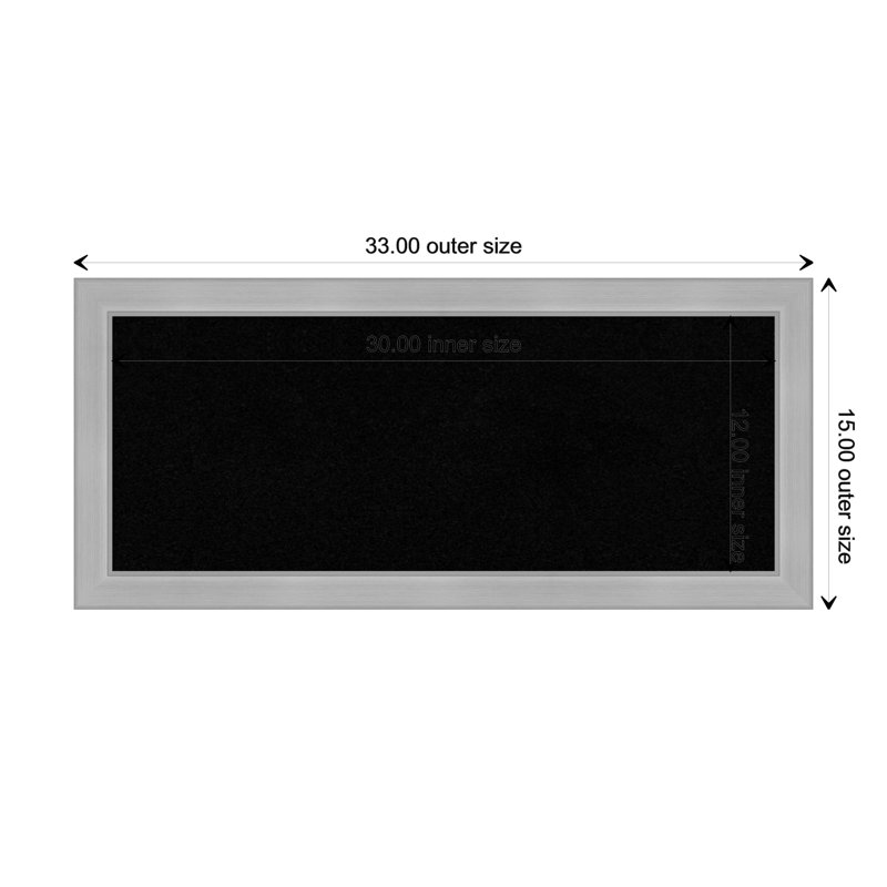 Black Cork Bulletin Board with Silver Wood Frame, 30x12