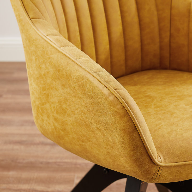 Hayek Upholstered Swivel Armchair, Yellow Faux Leather, Black