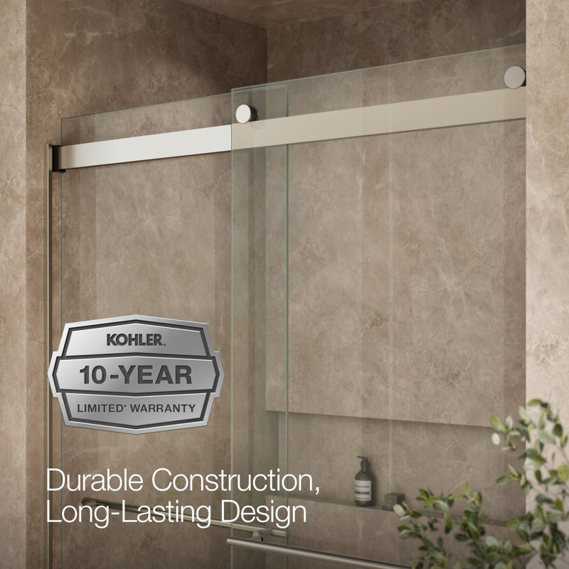 Levity Plus Less Sliding Shower Door, 81-5/8" H x 56-5/8 - 59-5/8" W, With 3/8" Thick Crystal Clear Glass, Nickel