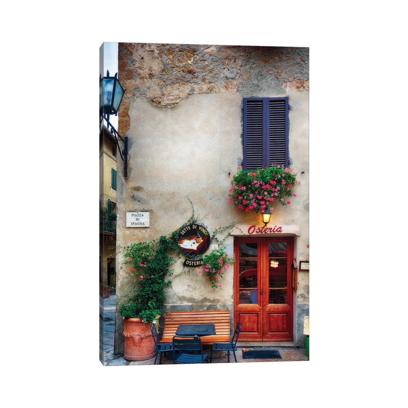 Quaint Restaurant Building in Pienza, Tuscany, Italy 1 Piece Wrapped Canvas Wall Art, 30.48 cm H x 45.72 cm W