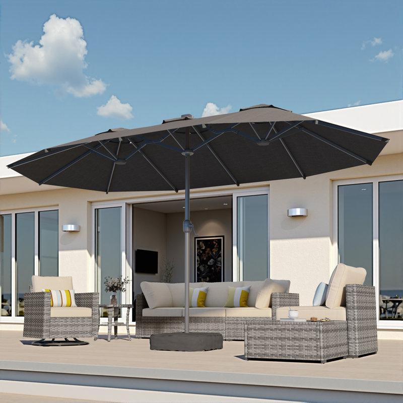 Parasol de marché rectangulaire 8,5 pi x 14,5 pi avec base, Gris foncé