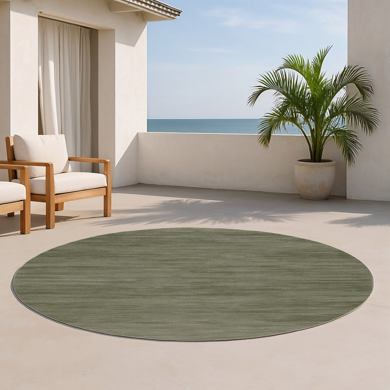 Solid Brown Indoor and Outdoor Area Rug, Round 5'
