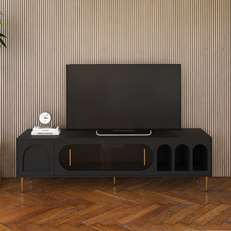 Meuble télé moderne pour téléviseur de 70 po ou moins, Noir, noir, noir, noir