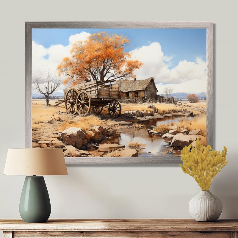 «Old Western Wagon In Nevada - Old American Cart», art mural, 34" H x 44" W, Gold Picture Framed