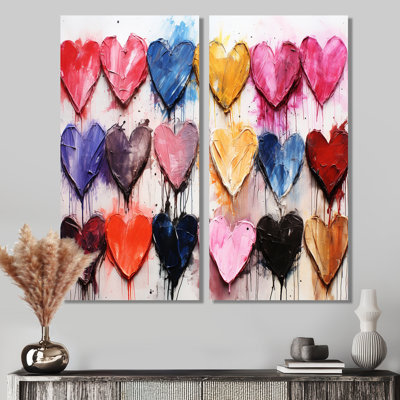 Pink And Blue Heart Pop Art 2 - Pink Glam Wall Decor 2-Pieces