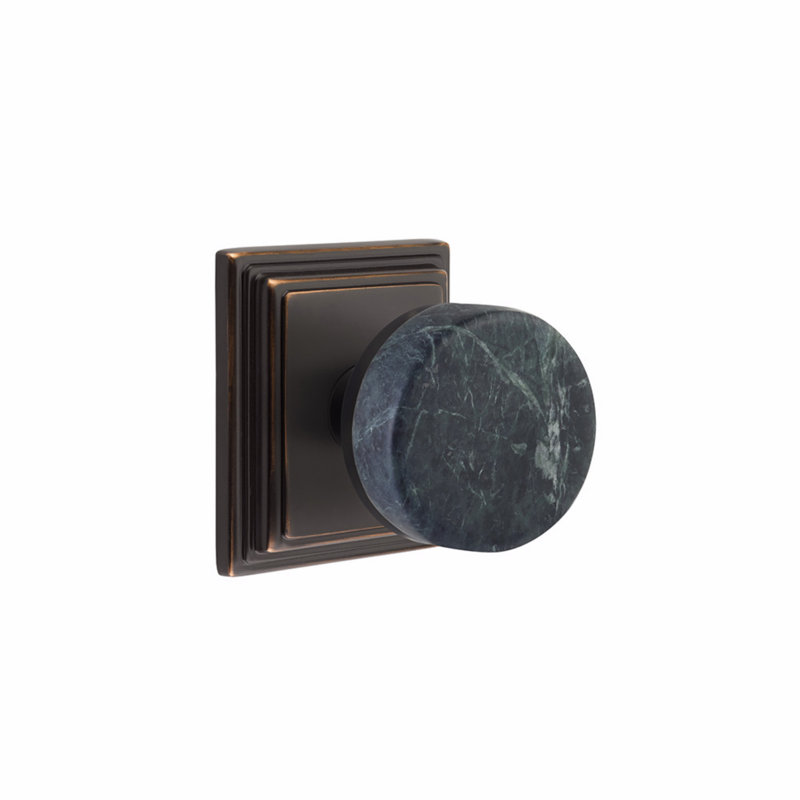 Emtek Select Passage Knobset, Wilshire Rosette, Conical Stem, Green Marble Knob, CF, Passage (Hall & Closet)