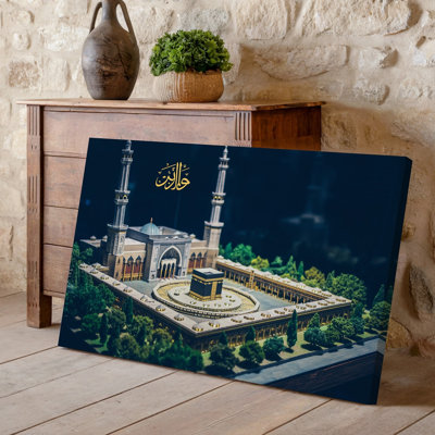 Canvas A Detailed Miniature Model Of A Grand Mosque Complex Featuring Wall Art Intricate Architectural Elements Such As Towering Canvas Wall Art