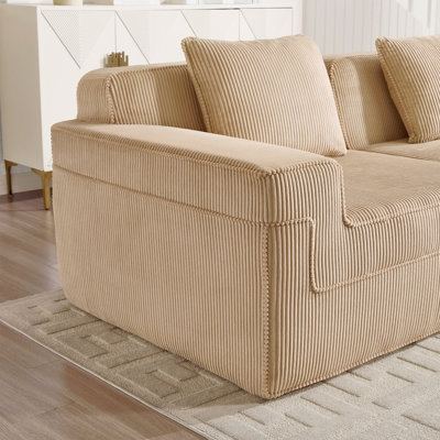Modular 4 Seat Sectional Boneless Sofa, Cloud Sectional Couch With Deep Seat, Modern Modular 4-Seat Sofa Couch With Throw Pillows And Movable Ottoman, Corduroy Fabric