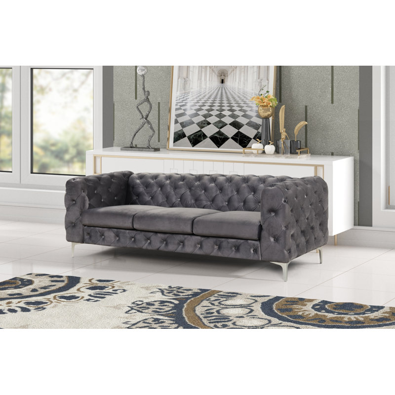 Godeus 85.5'' Velvet Sofa, Gray Velvet