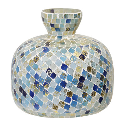 Glass Vase - Blue Mosaic - 8.5" x 8.5"