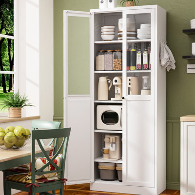Grand garde-manger en métal de 72 pouces avec tablettes réglables, blanc, organisateur de rangement robuste pour la cuisine, le garde-manger, la salle de bain - assemblage, portes magnétiques silencieuses, trousse d'ancrage mural pour cuisine blanche de 72 po