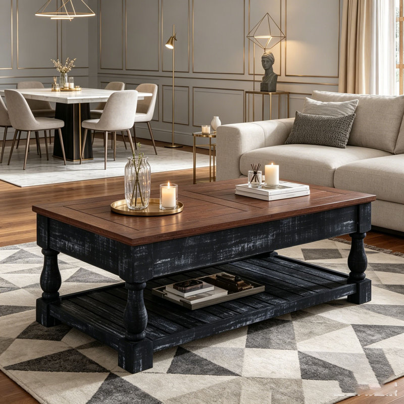 Table basse à plateau relevable avec rangement pour le salon, le compartiment caché et la tablette inférieure
