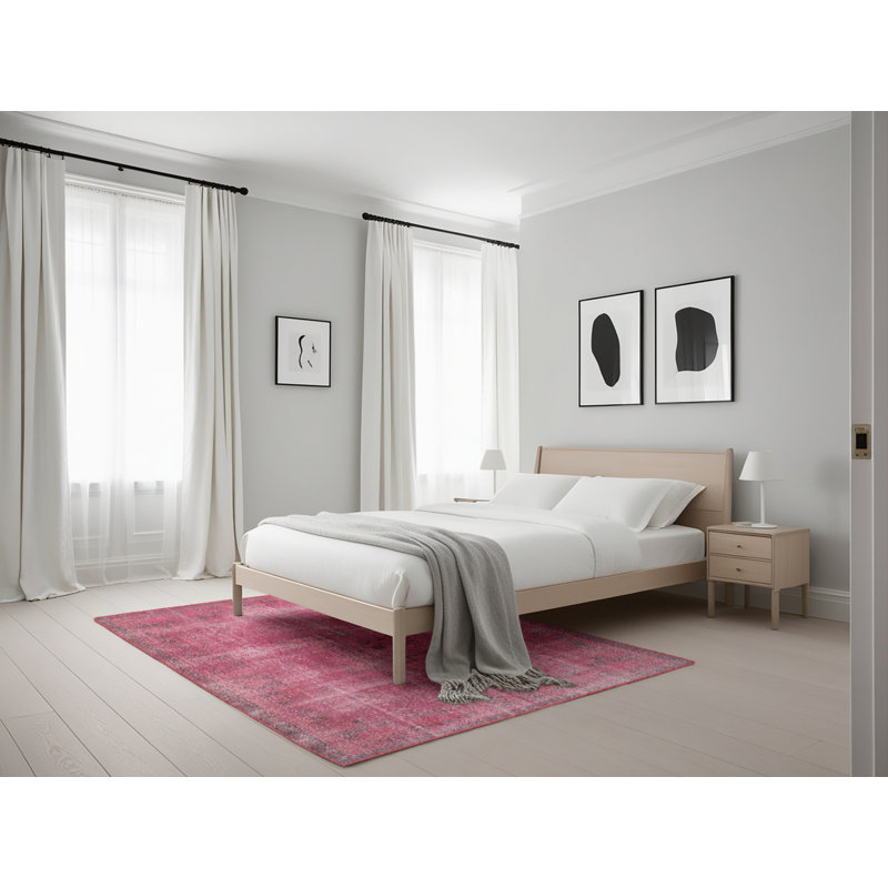 Tapis traditionnel rouge / beige / noir, Rectangle 5 pi x 7 pi