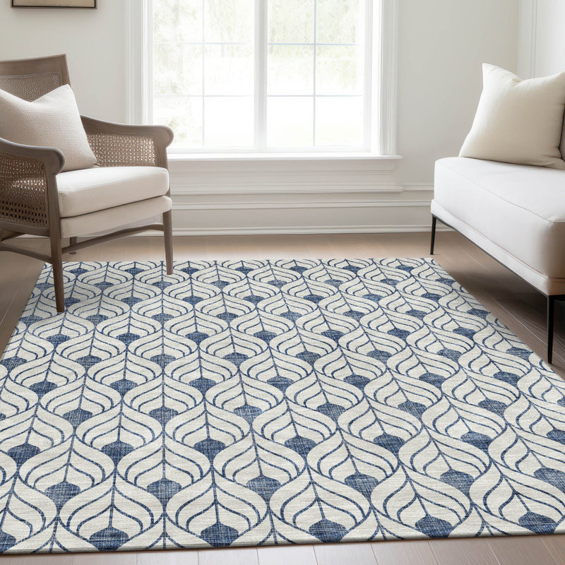 Premium Machine Washable Prisco Blue Rug, Rectangle 2'6" x 3'10"