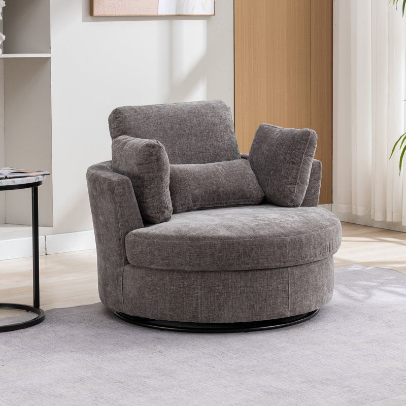 50" W Dahlonega Slipcovered Swivel Barrel Chair, Gray Polyester, 34.6'' H x 50'' W x 47'' D