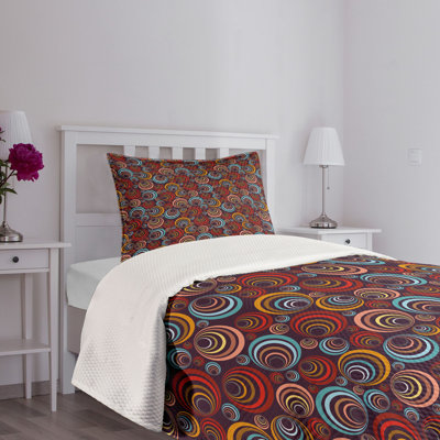 Ambesonne Abstract Bedspread Set Circular Spiral Shapes Multicolor