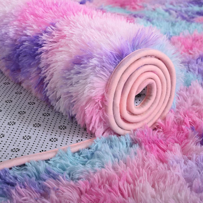 Sinjin Shag Area Rug in Colourful, Rectangle 4' x 6'