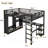 Full Size Loft Bed Frame With Built-In Wardrobe, Metal Loft Bed With Desk And Storage Shelves, Black