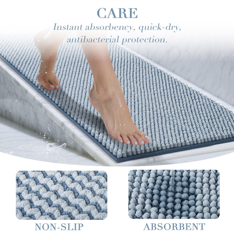 Thick Soft Absorbent Non Slip Boho Bath Mats, 20*32+16*24, Light Blue